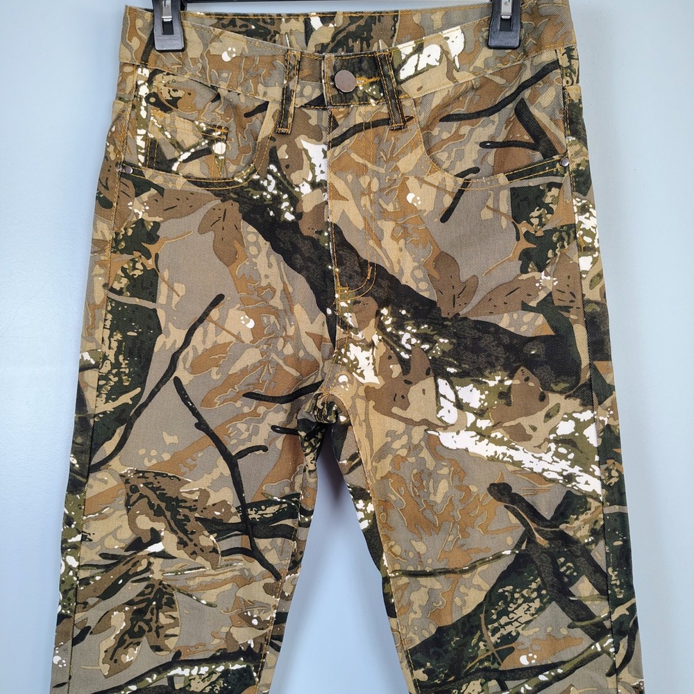 Real Tree Camo Denim Pants Brown Tan Forest Print Size 28 x 29 hiking hunting - Picture 2 of 7